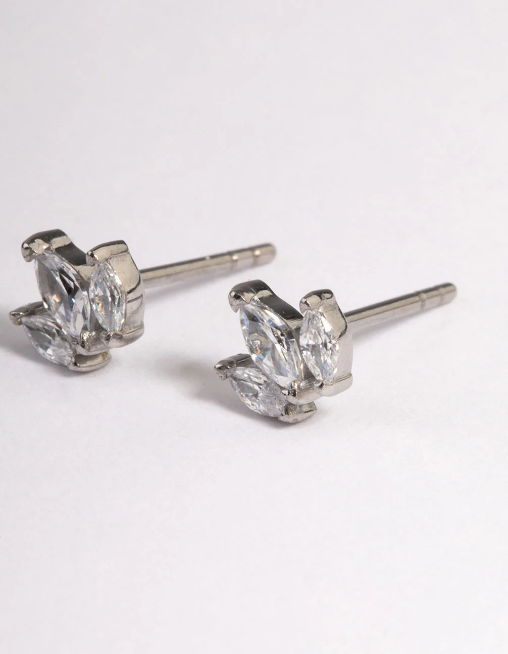 Surgical Steel Cubic Zirconia Trio Marquise Stud Earrings - Image 2