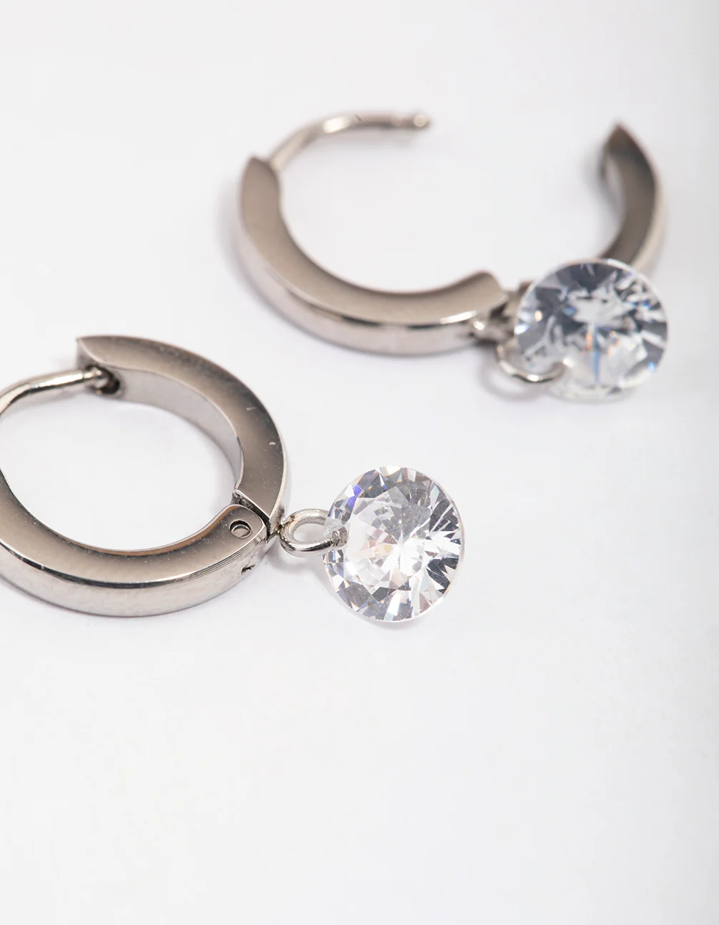 Rhodium Surgical Steel Floating Cubic Zirconia Hoop Earrings - Image 2