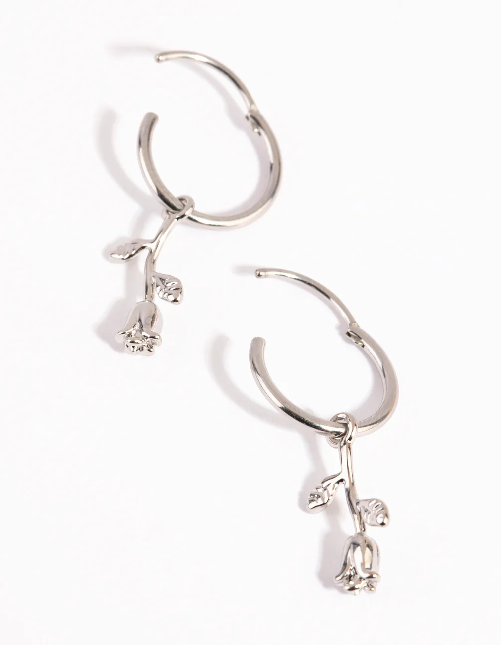 Surgical Steel Hanging Rose Hoop Earrings - Image 2