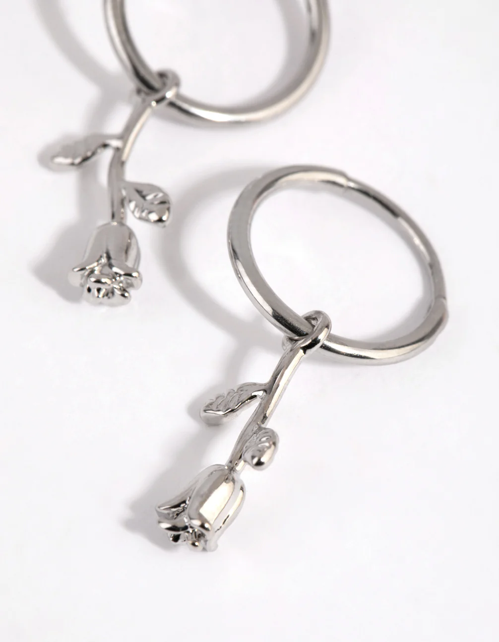 Surgical Steel Hanging Rose Hoop Earrings - Image 3