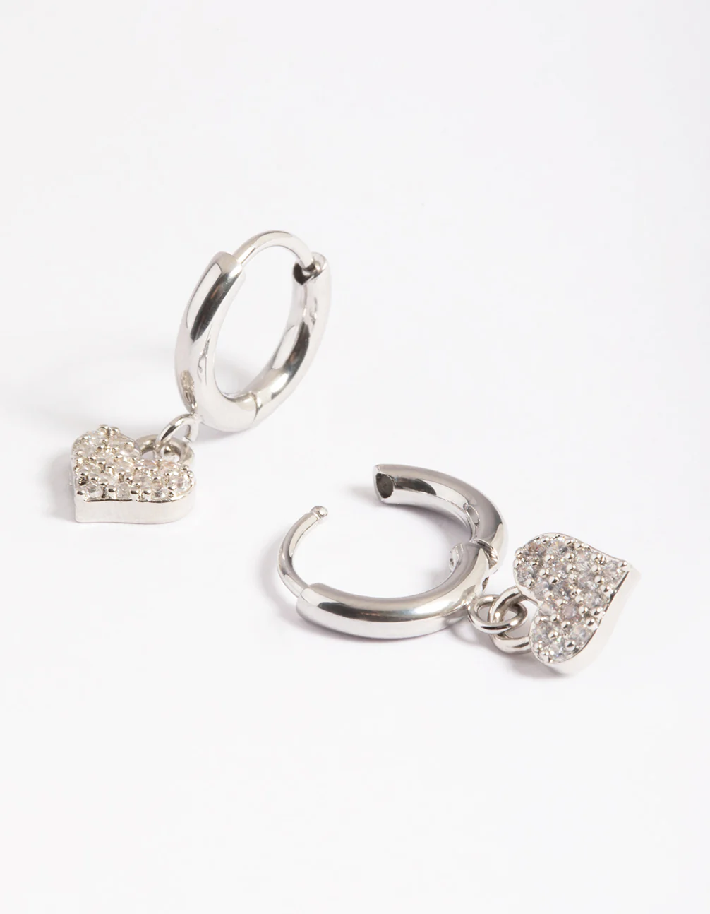 Surgical Steel Pave Heart Hoop Earrings - Image 3