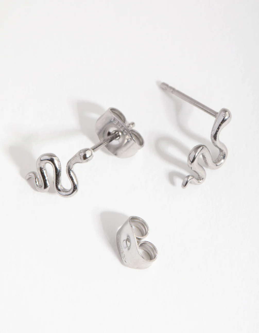 Surgical Steel Polished Snake Stud Earrings - Image 3