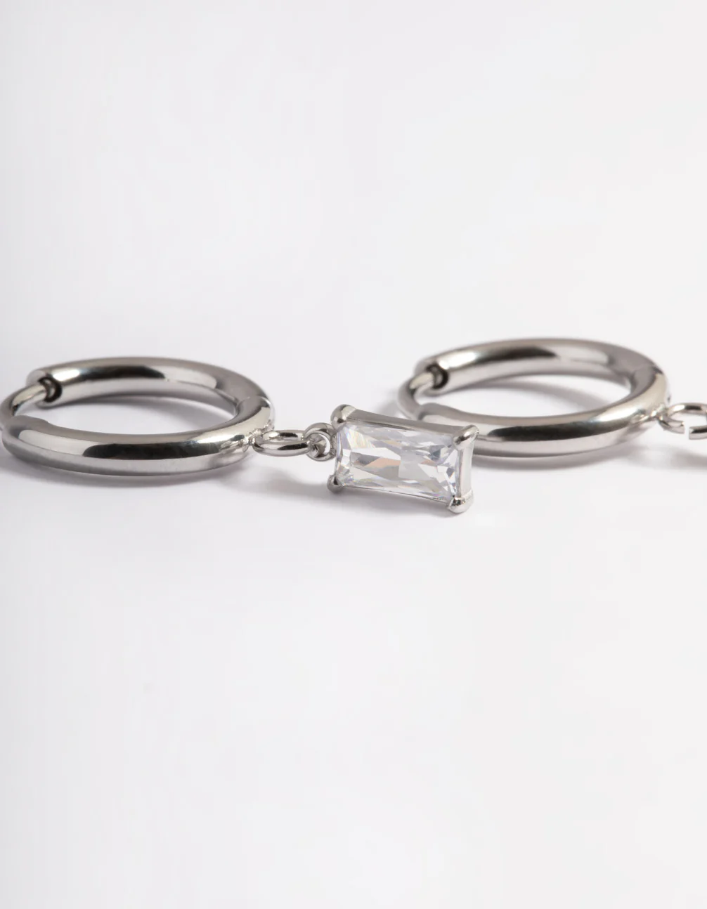 Surgical Steel Square Cubic Zirconia Hoop Earrings - Image 2