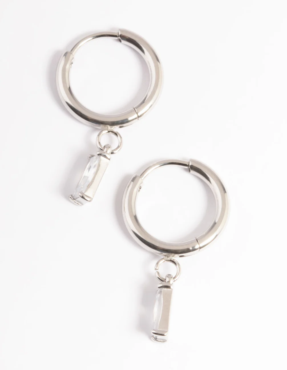 Surgical Steel Square Cubic Zirconia Hoop Earrings - Image 3