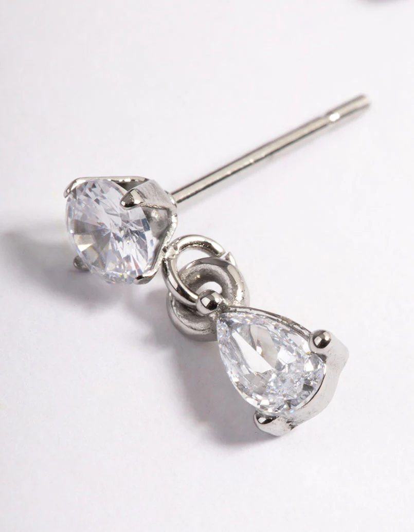 Rhodium Surgical Steel Teardrop Stud Earrings - Image 2