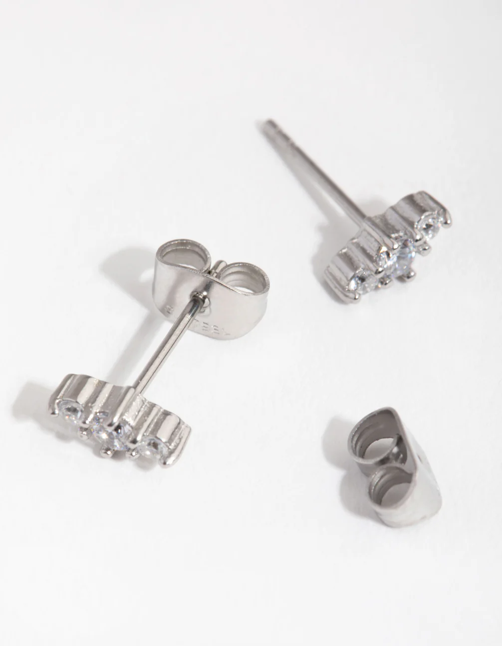 Surgical Steel Cubic Zirconia Bar Stud Earrings - Image 3