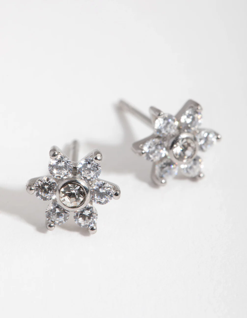 Surgical Steel Cubic Zirconia Flower Stud Earrings - Image 2