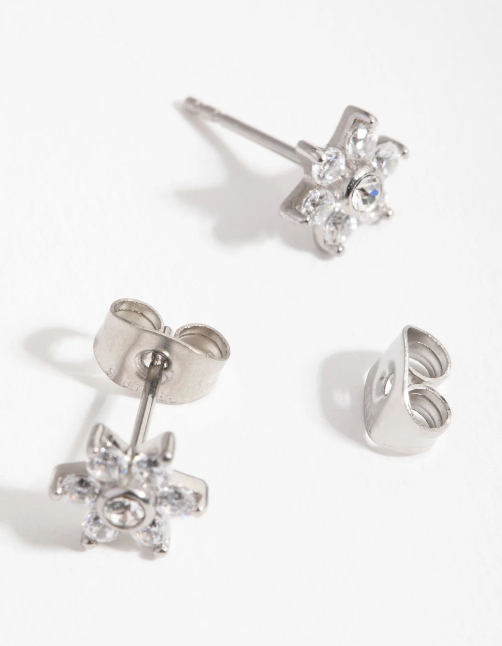 Surgical Steel Cubic Zirconia Flower Stud Earrings - Image 3