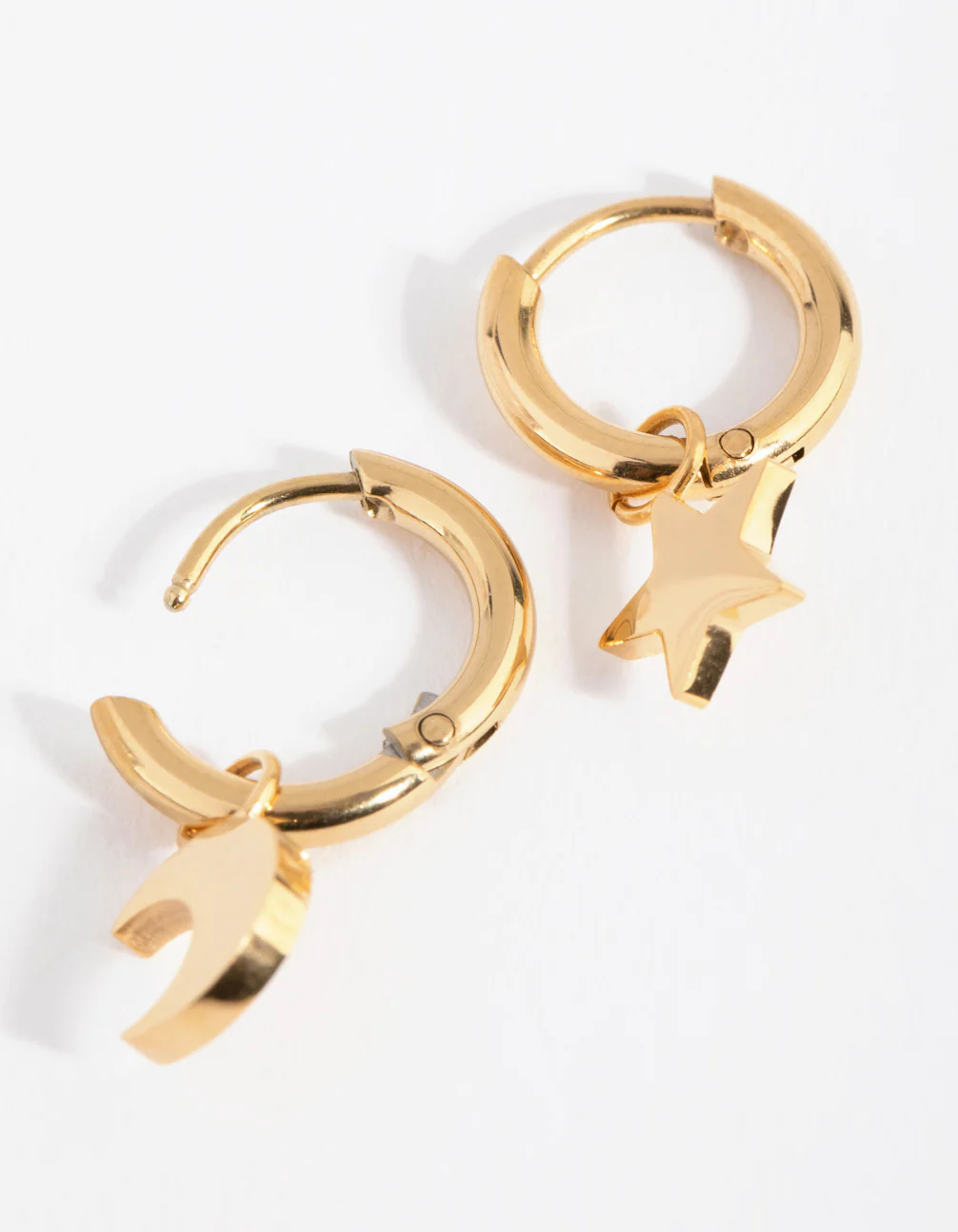 24 Carat Gold Plated Titanium Star & Moon Huggie Earrings - Image 2