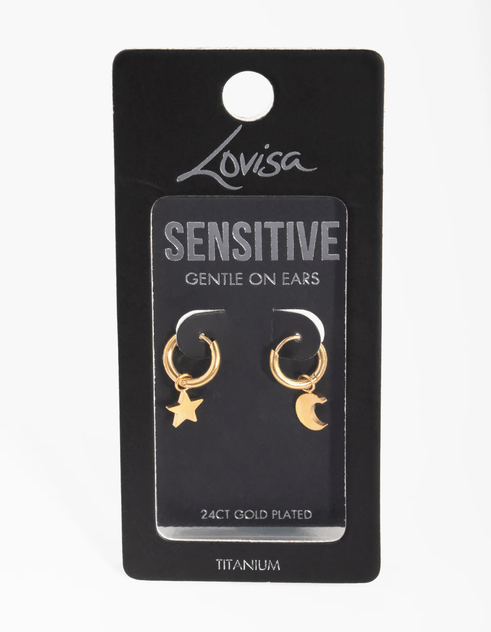 24 Carat Gold Plated Titanium Star & Moon Huggie Earrings - Image 3