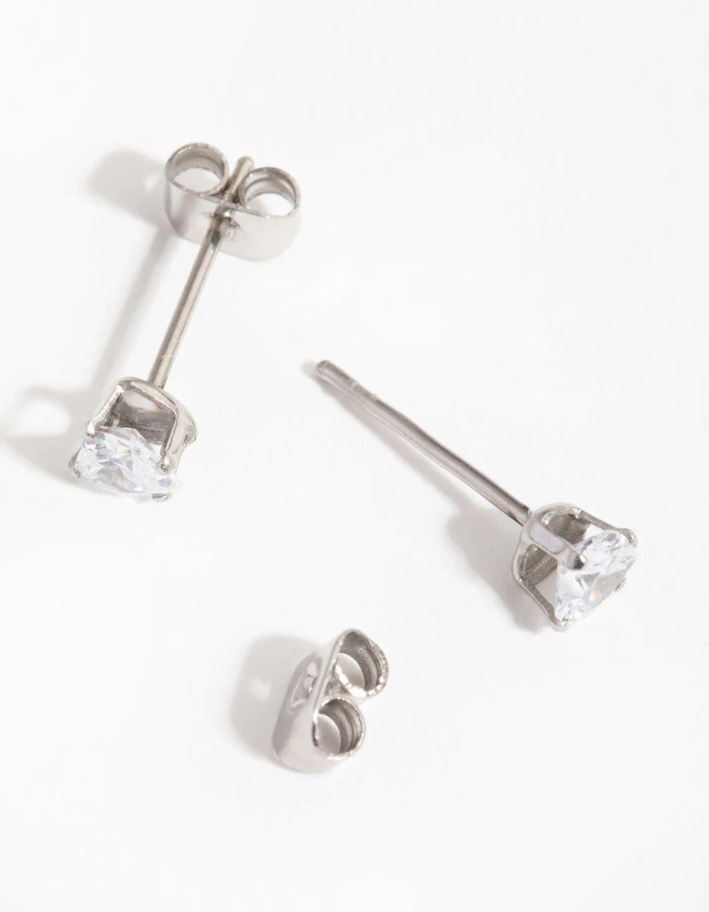 Titanium Cubic Zirconia Heart Stud Earrings - Image 3