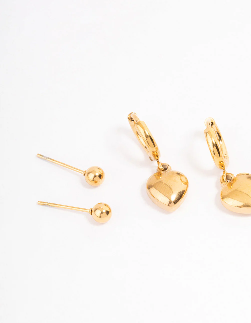 Waterproof Gold Plated Stainless Steel Cubic Zirconia & Huggie Heart Earrings Pack - Image 2