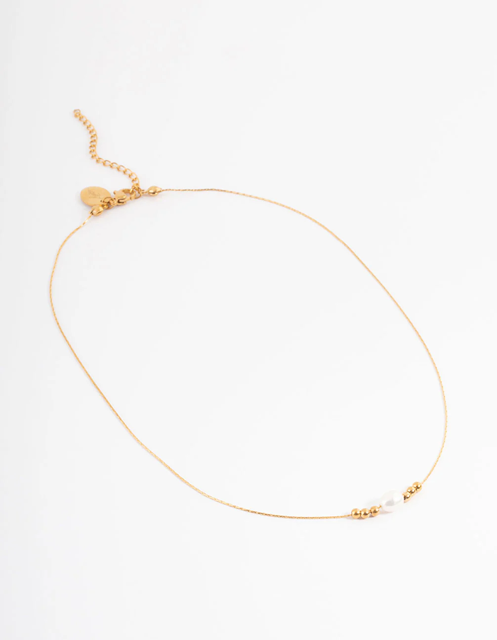 Gold Plated Stainless Steel Ball & Freshwater Pearl Necklace - Image 2