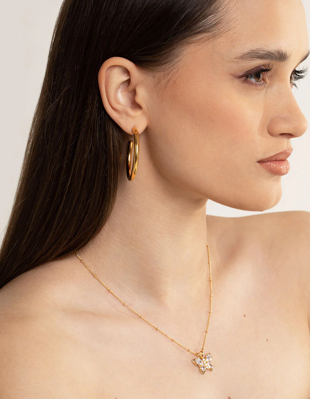 Waterproof Gold Plated Stainless Steel Chunky Medium Hoop Earrings - Image 3