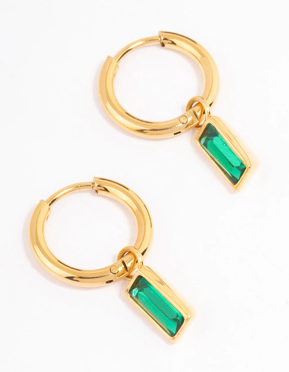 Waterproof  Gold Plated Stainless Steel Classic Baguette Huggie Earrings - Image 2