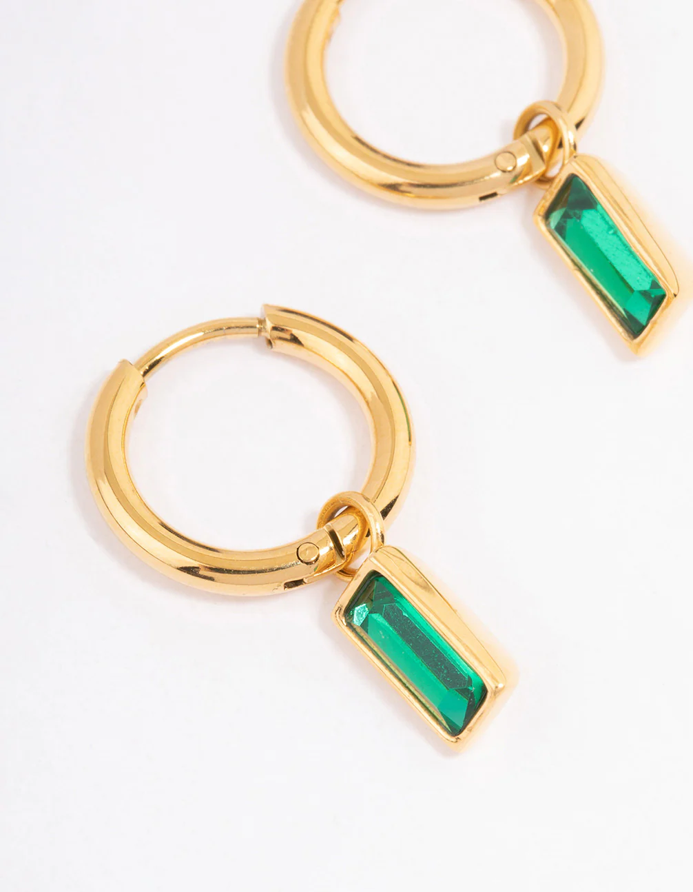 Waterproof  Gold Plated Stainless Steel Classic Baguette Huggie Earrings - Image 4