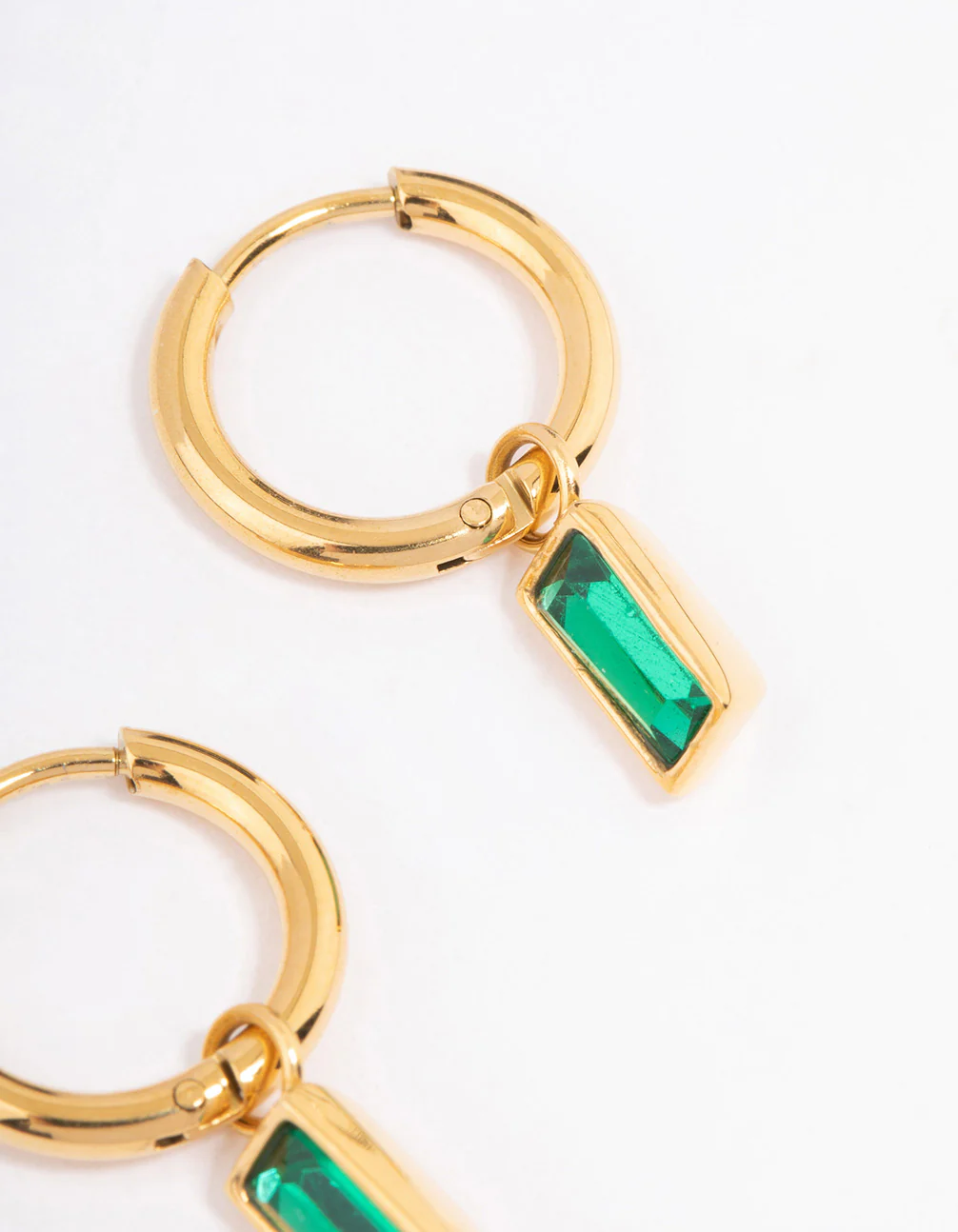 Waterproof  Gold Plated Stainless Steel Classic Baguette Huggie Earrings - Image 5