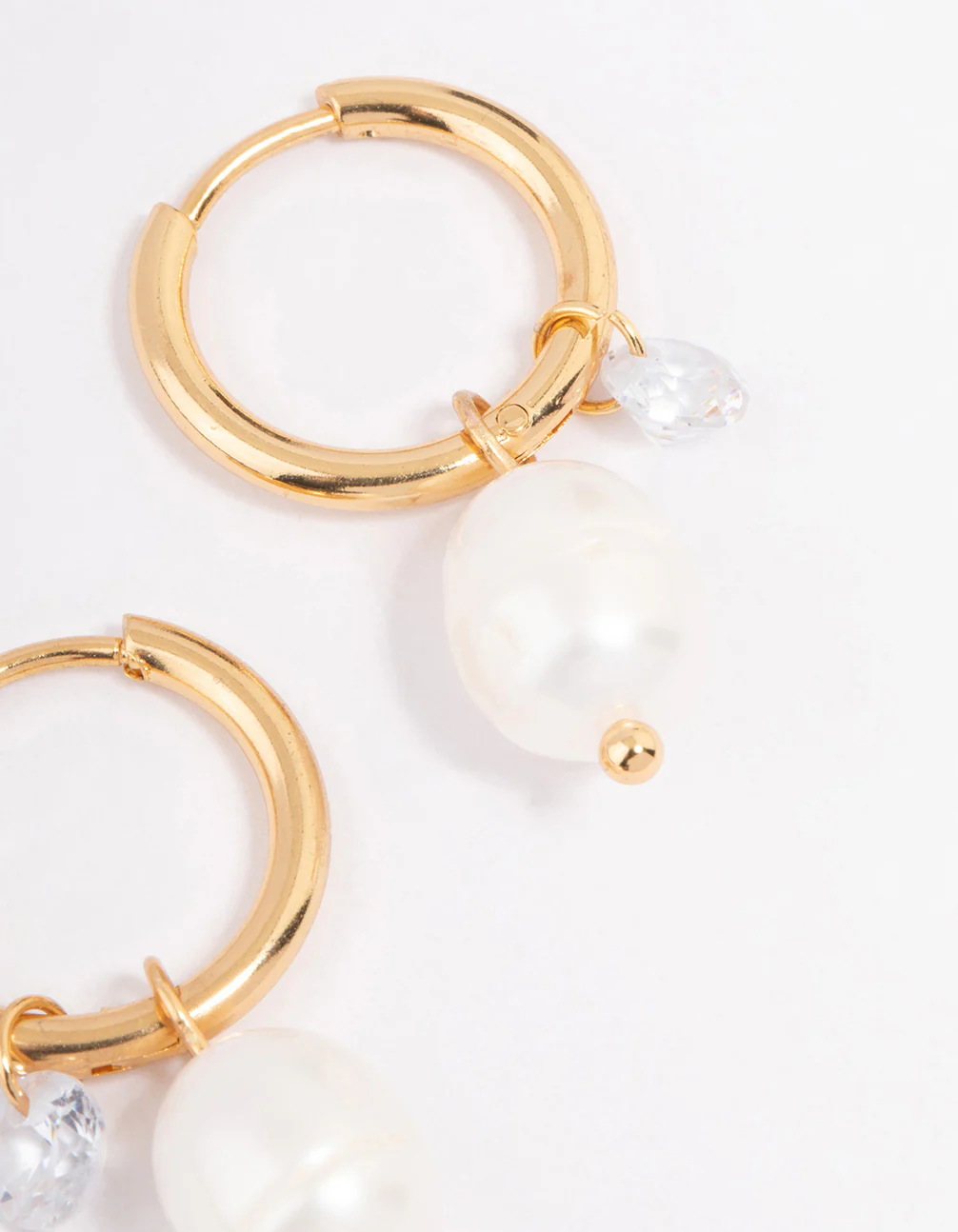 Waterproof Gold Plated Stainless Steel Classic Freshwater Pearl & Cubic Zirconia Huggie Earrings - Image 5