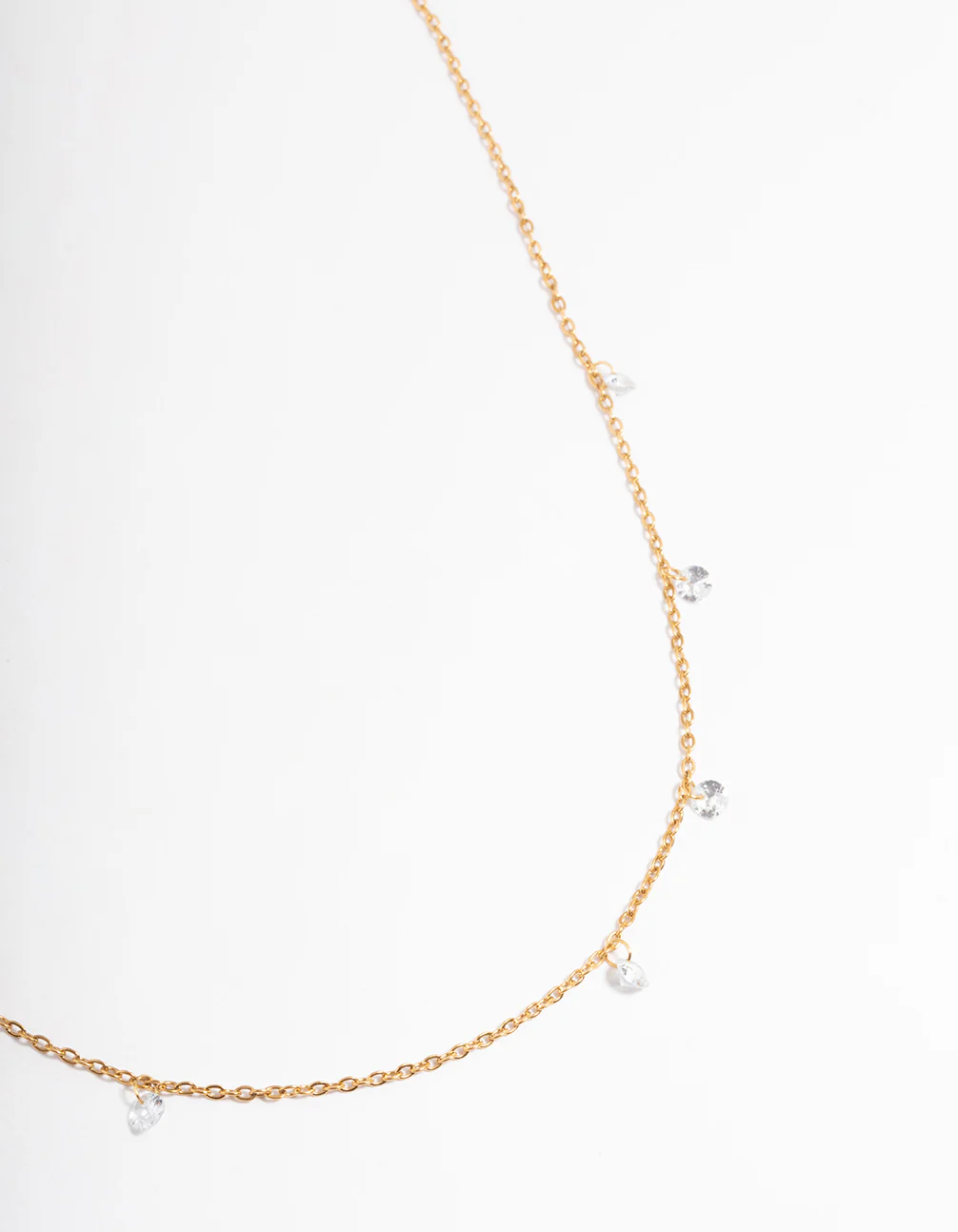 Gold Plated Stainless Steel Cubic Zirconia Drop Fine Chain Necklace