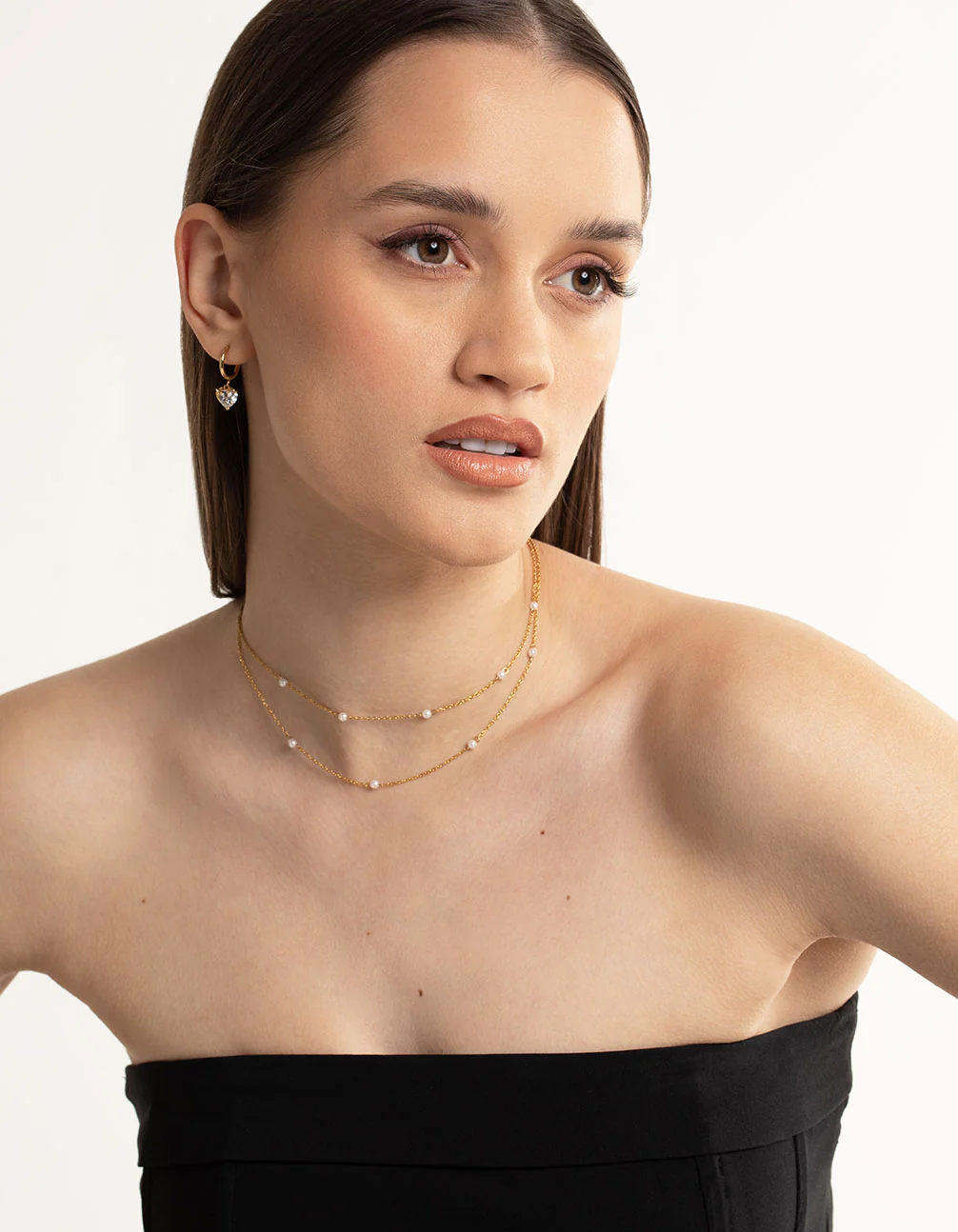 Waterproof Gold Plated Stainless Steel Cubic Zirconia Heart Huggie Earrings - Image 2