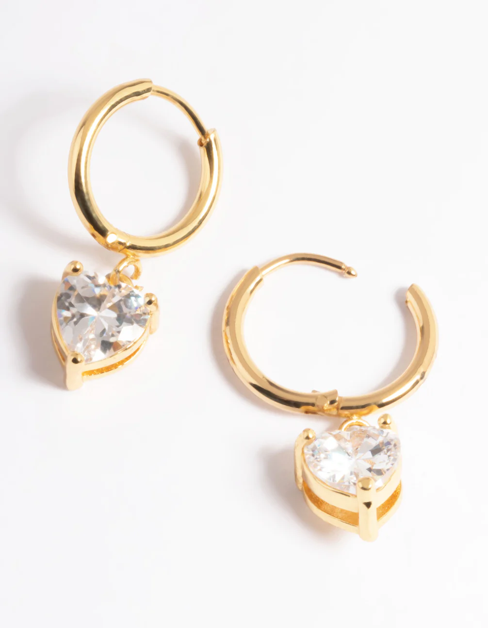 Waterproof Gold Plated Stainless Steel Cubic Zirconia Heart Huggie Earrings - Image 5