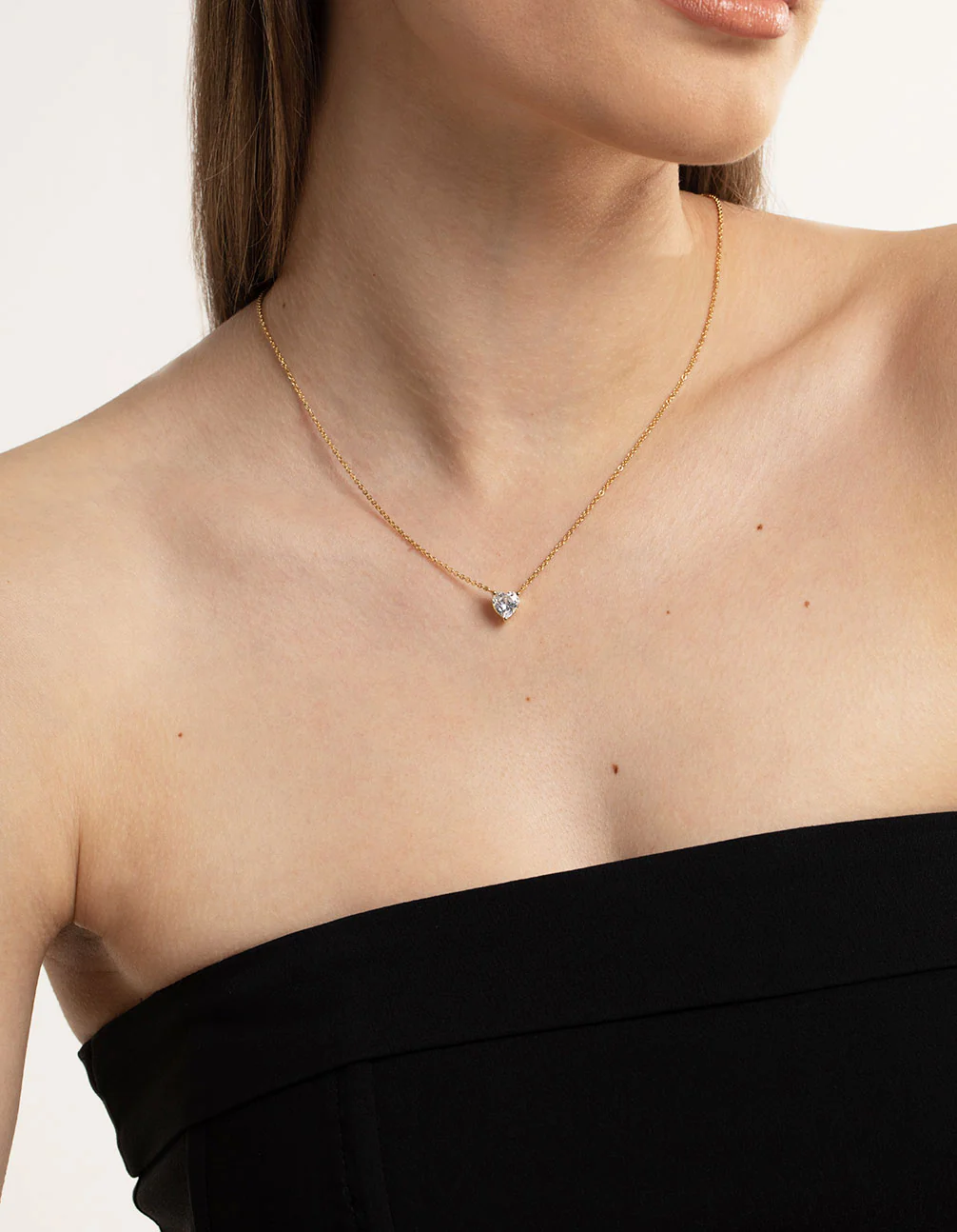 Waterproof Gold Plated Stainless Steel Cubic Zirconia Heart Necklace - Image 3