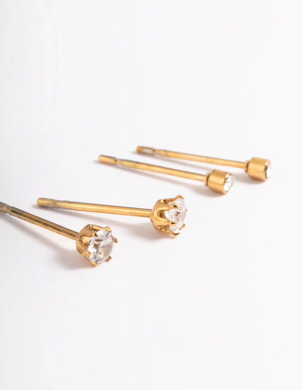 Waterproof Gold Plated Stainless Steel Cubic Zirconia Plain Stud Earrings Pack - Image 4