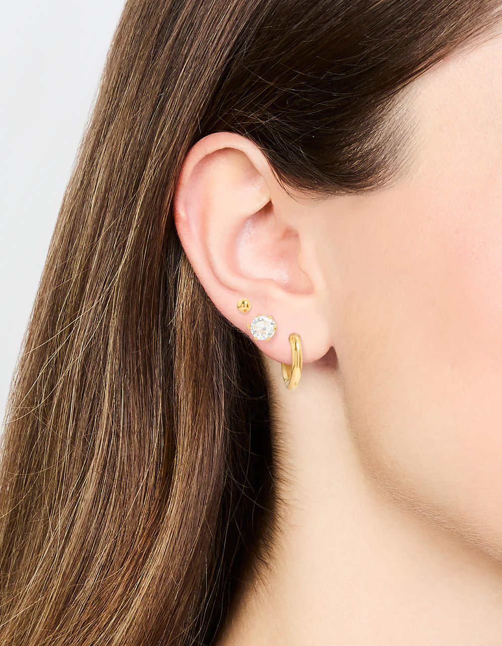 Waterproof Gold Plated Stainless Steel Cubic Zirconia Stud & Huggie Earring Pack - Image 2