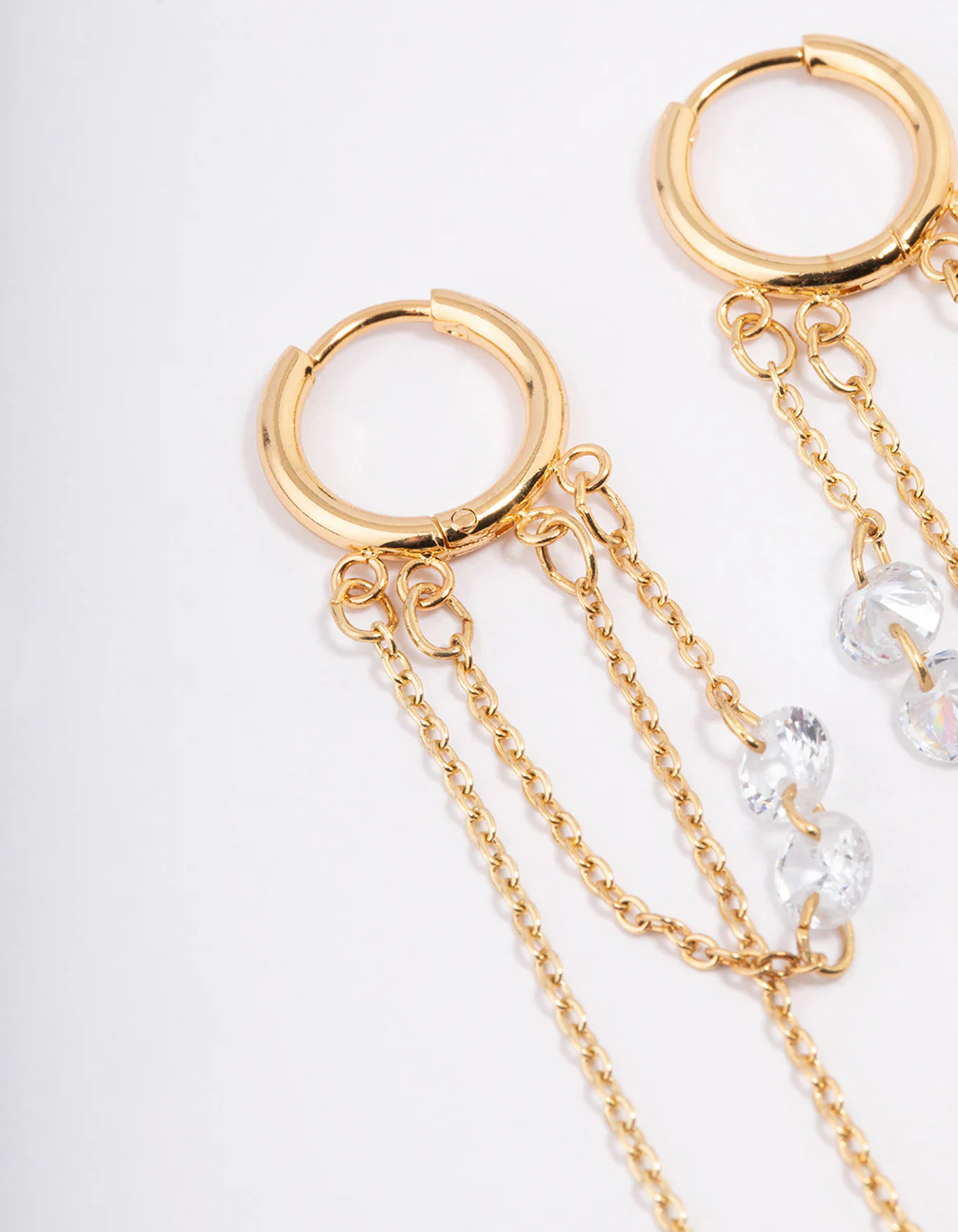 Waterproof Gold Plated Stainless Steel Double Chain Cubic Zirconia Huggie Earrings - Image 2