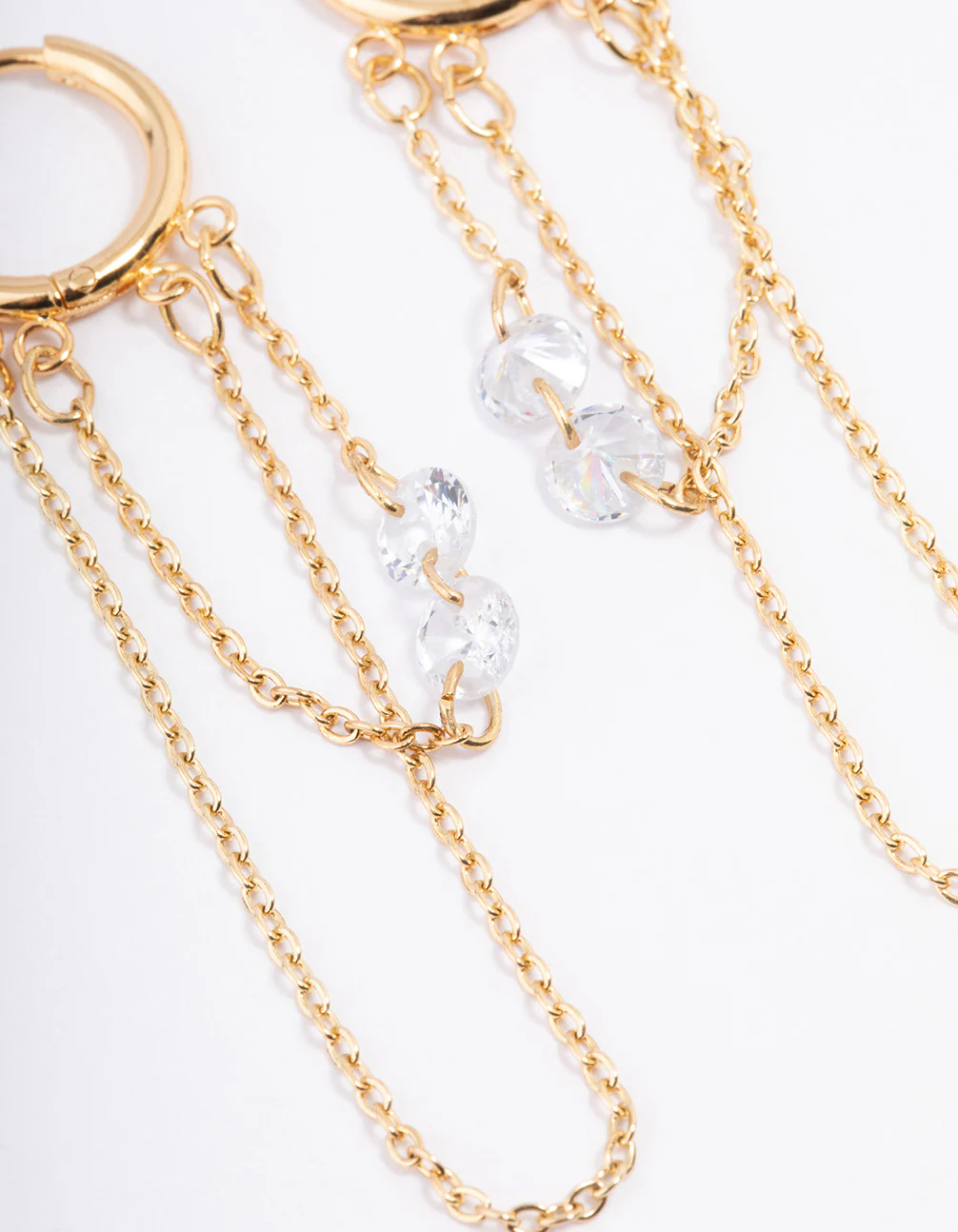 Waterproof Gold Plated Stainless Steel Double Chain Cubic Zirconia Huggie Earrings - Image 3