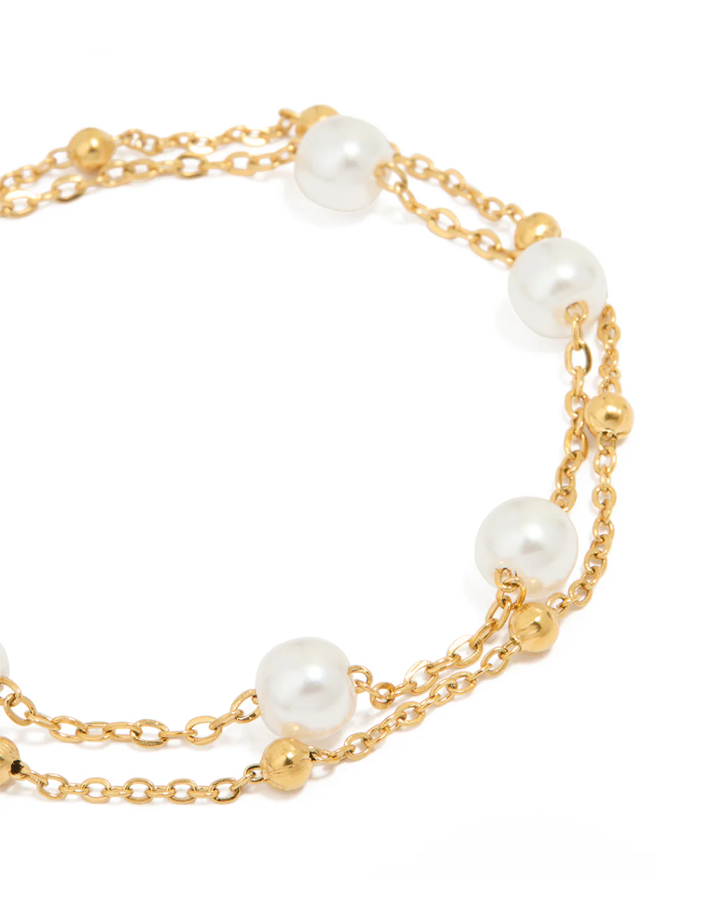 Waterproof Gold Plated Stainless Steel Double Layer Pearl Ball Bracelet - Image 4