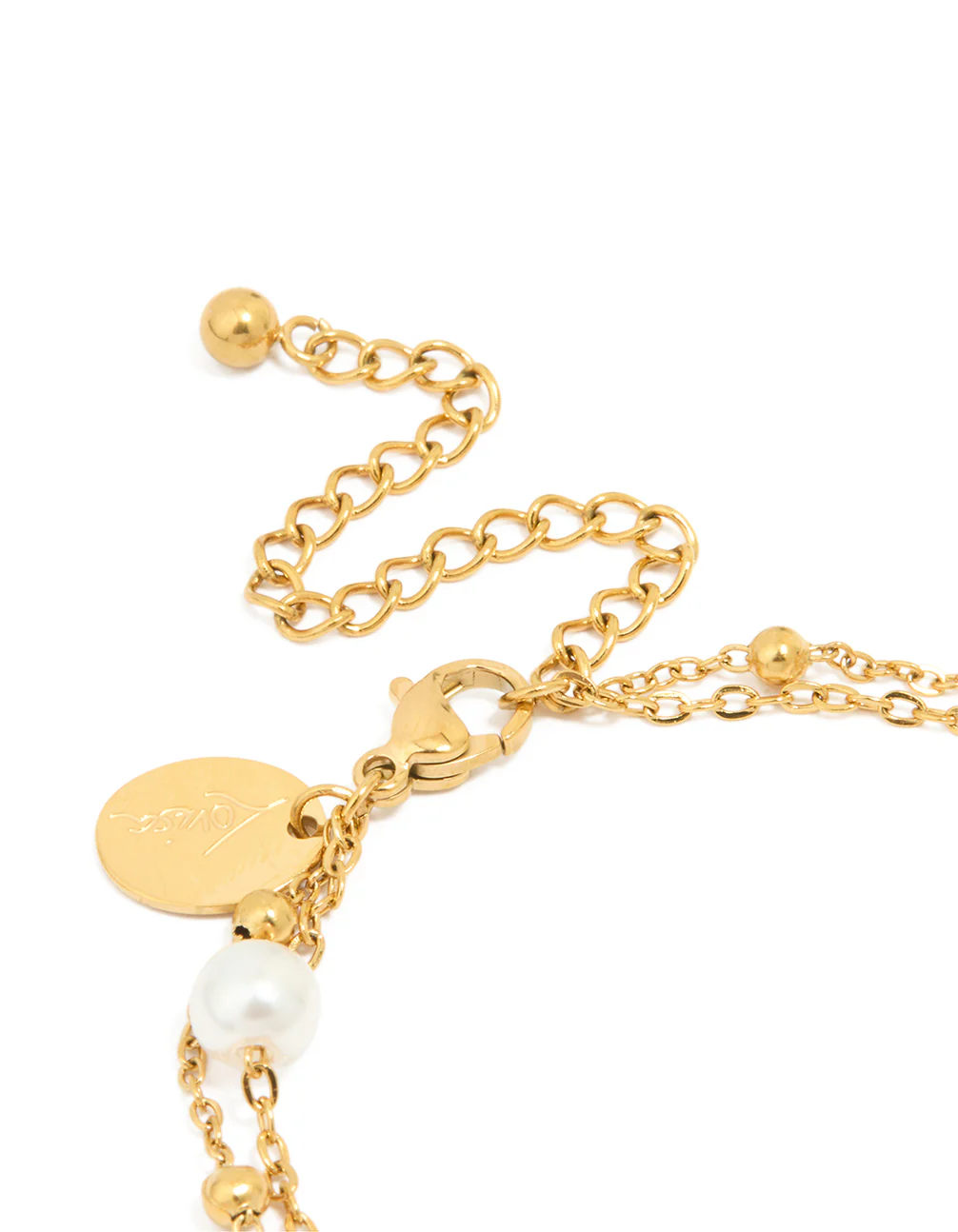 Waterproof Gold Plated Stainless Steel Double Layer Pearl Ball Bracelet - Image 5