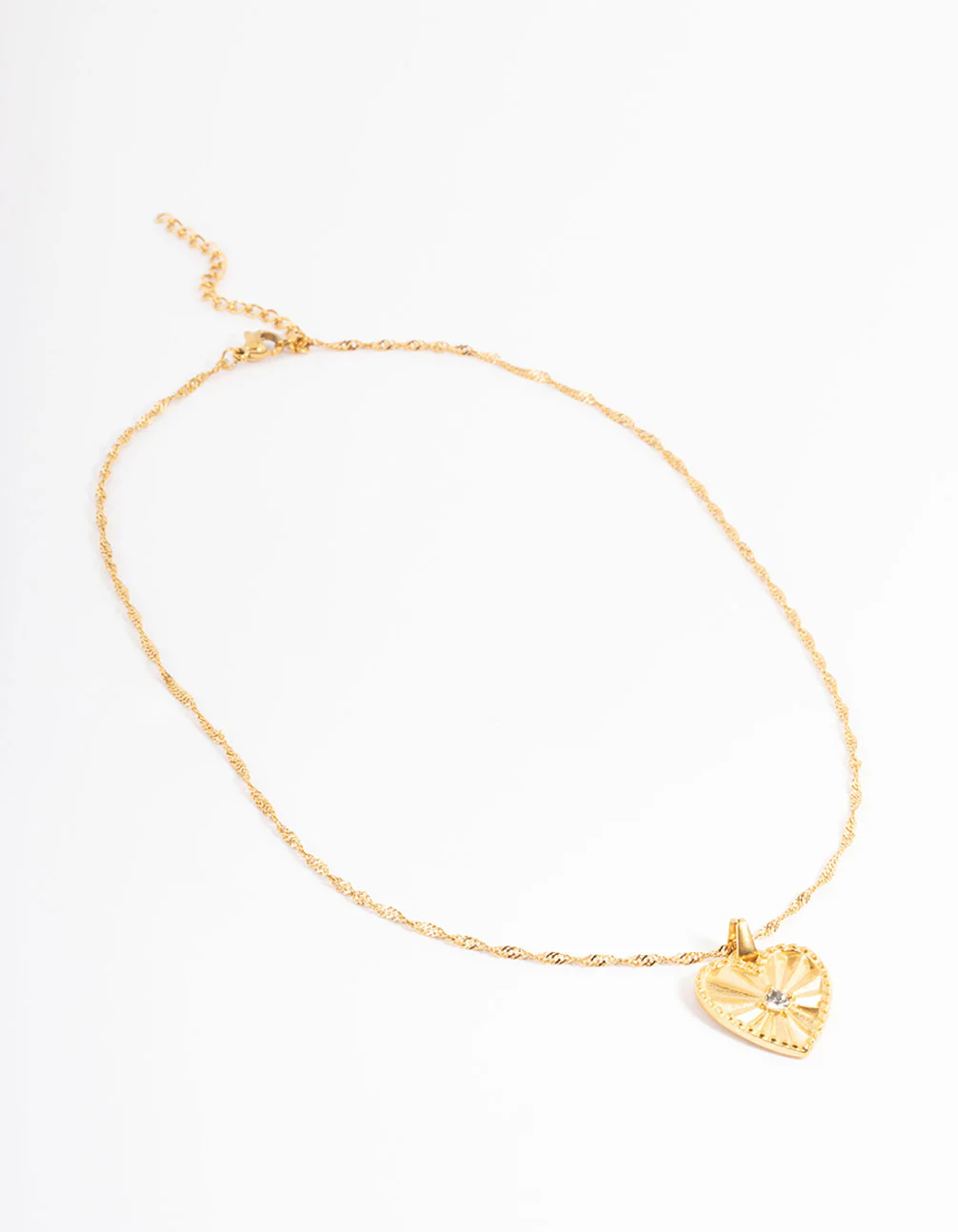 Waterproof Gold Plated Stainless Steel Diamante Heart Necklace - Image 2