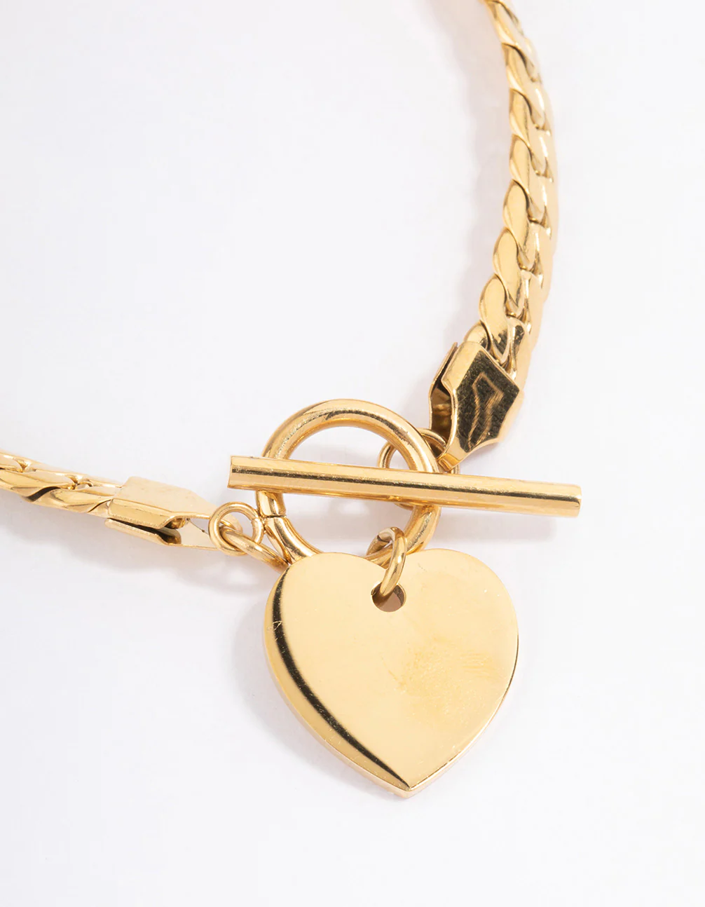 Waterproof Gold Plated Stainless Steel Heart Fob Flat Chain Bracelet - Image 2