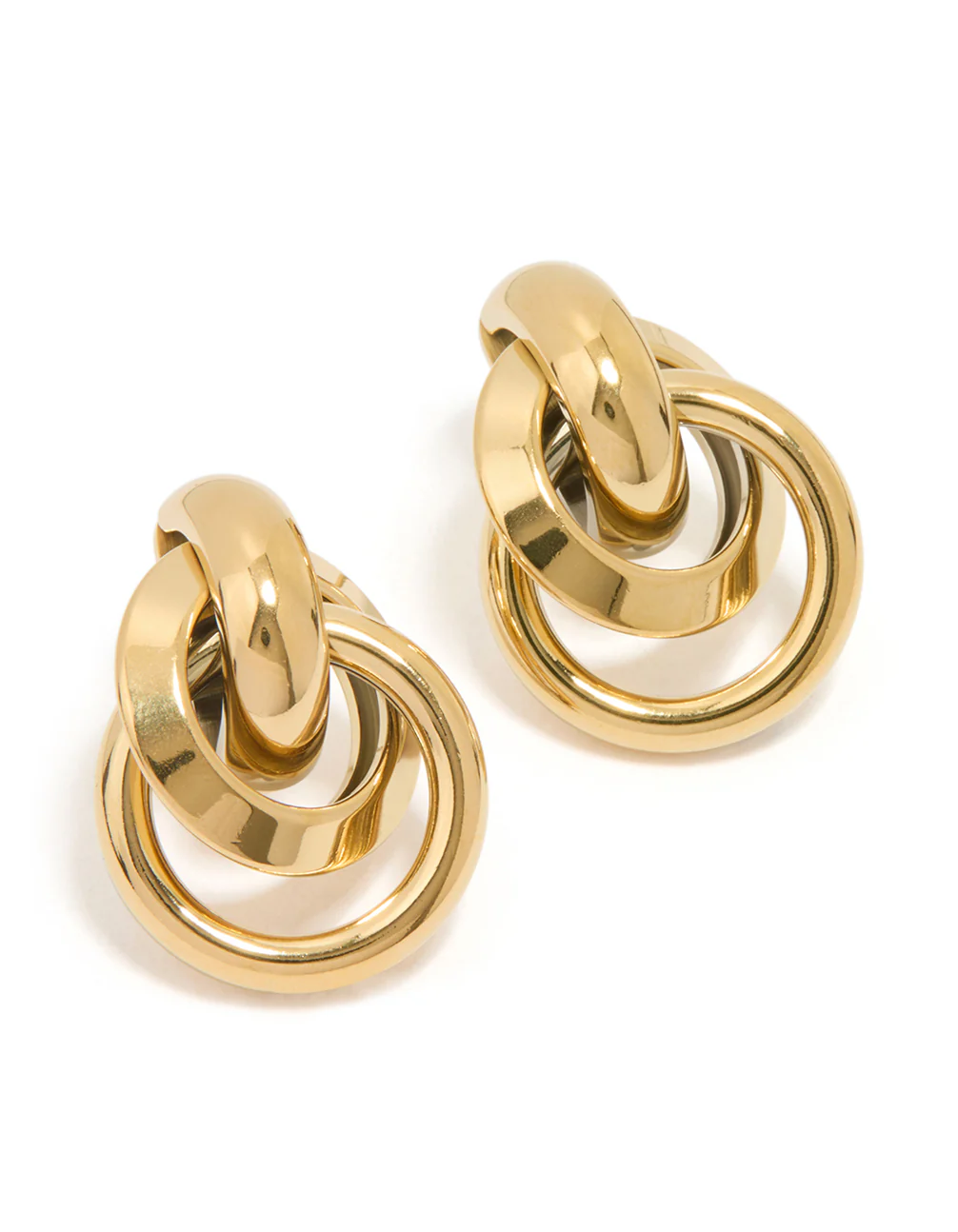 Waterproof Gold Plated Stainless Steel Knotted Link Drop Earrings - Image 2