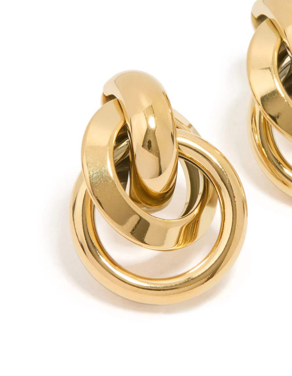 Waterproof Gold Plated Stainless Steel Knotted Link Drop Earrings - Image 4