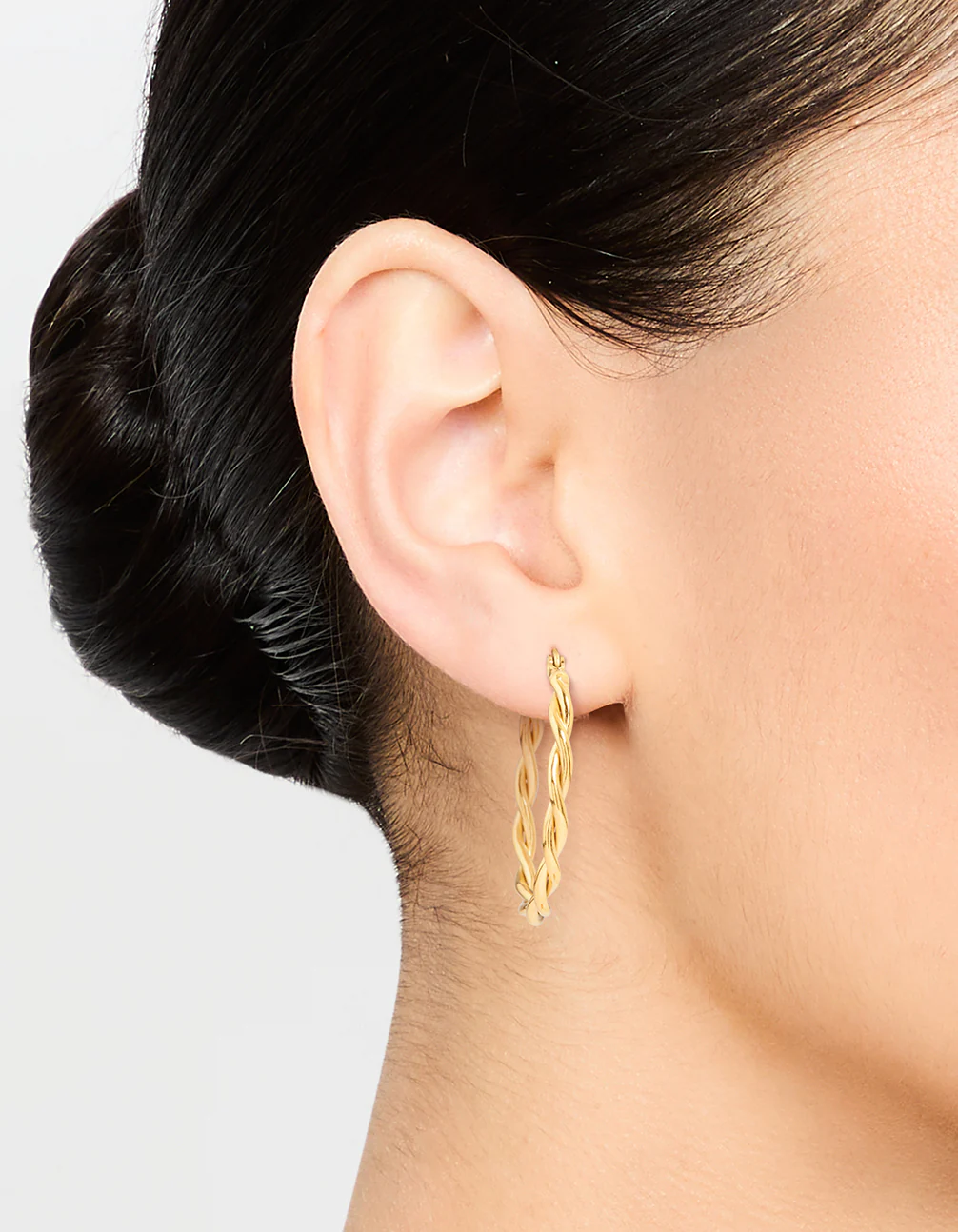Waterproof Gold Plated Stainless Steel Medium Thin Twisted Hoop Earrings - Image 2