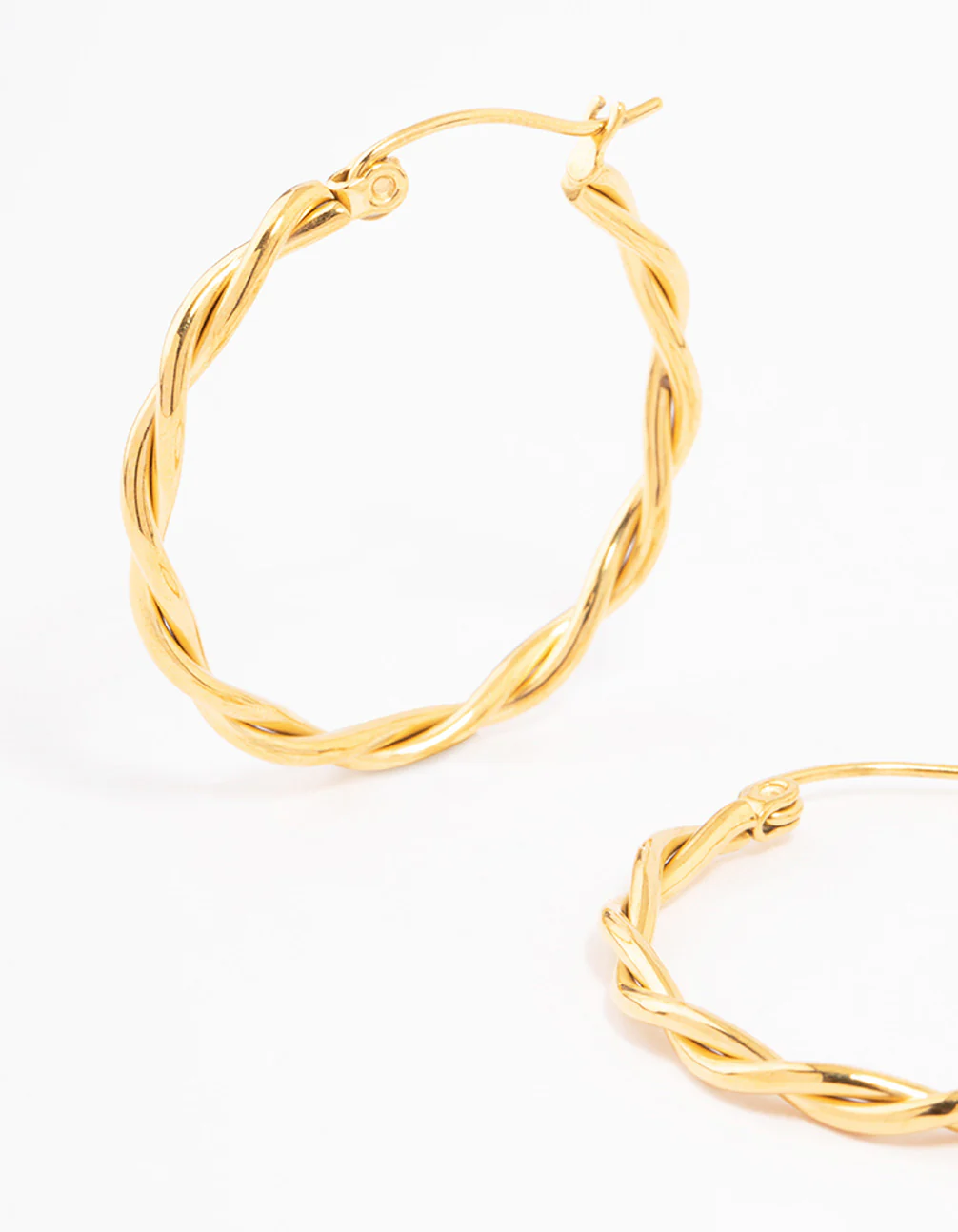 Waterproof Gold Plated Stainless Steel Medium Thin Twisted Hoop Earrings - Image 4