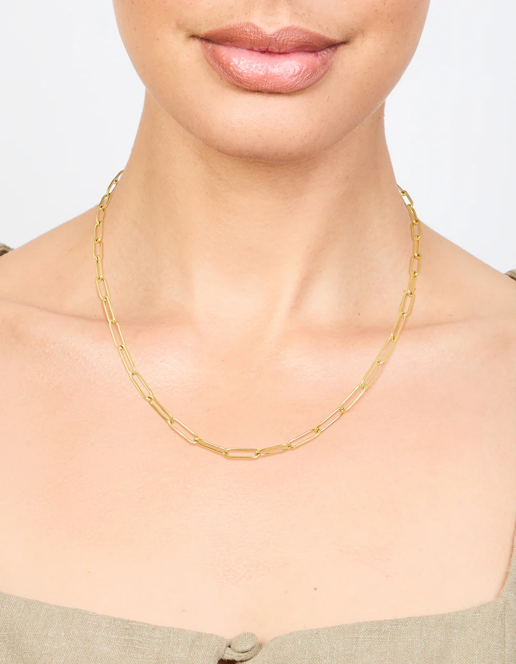 Waterproof Gold Plated Stainless Steel Open Oval Link Necklace - Image 2
