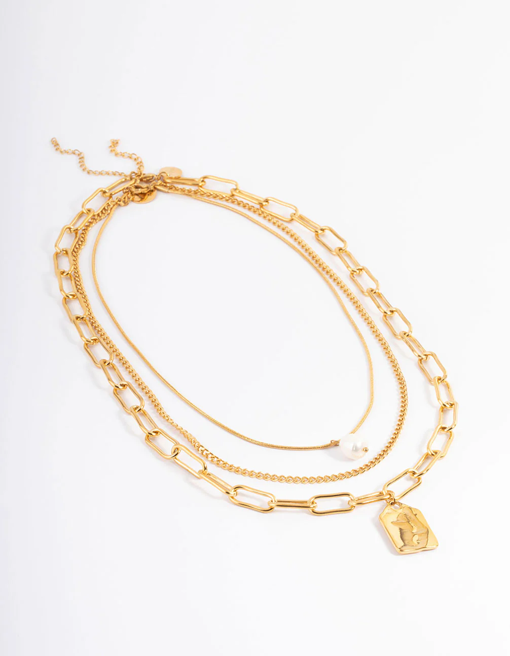 Waterproof Gold Plated Stainless Steel Pearl Pendant Statement Layered Necklace - Image 2