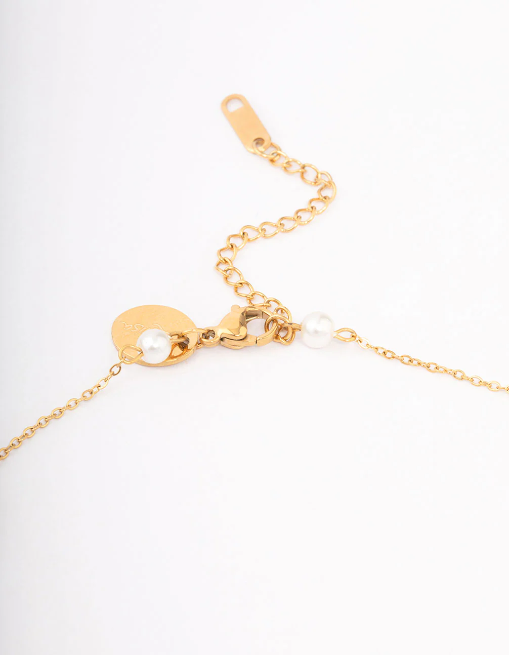 Waterproof Gold Plated Stainless Steel Pearl Station Cross Necklace - Image 3