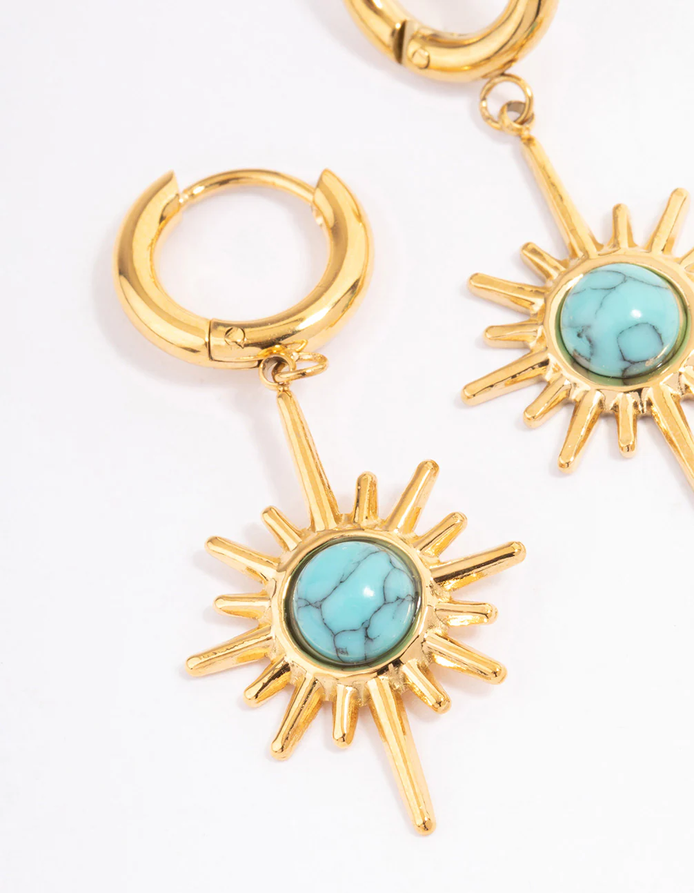 Waterproof Gold Plated Stainless Steel Semi Precious Turquoise Sunshine Huggie Hoops - Image 2