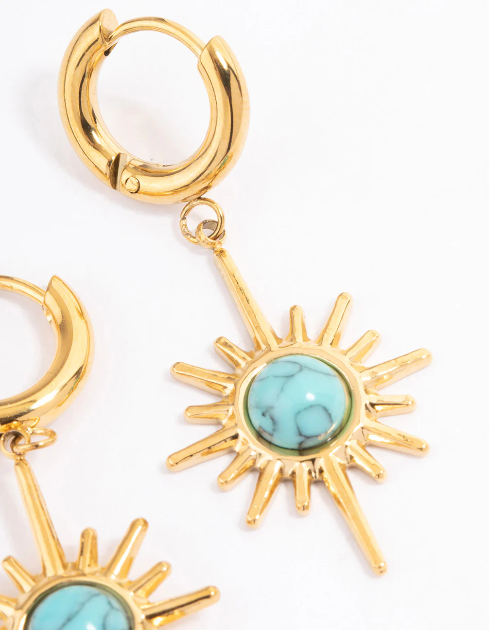Waterproof Gold Plated Stainless Steel Semi Precious Turquoise Sunshine Huggie Hoops - Image 3