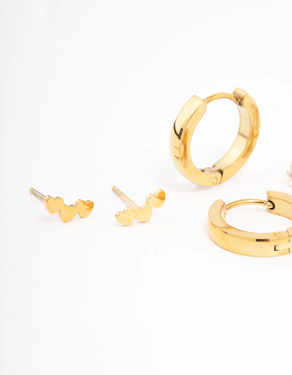 Waterproof Gold Plated Stainless Steel Stamp Heart Cubic Zirconia Earrings Pack - Image 2