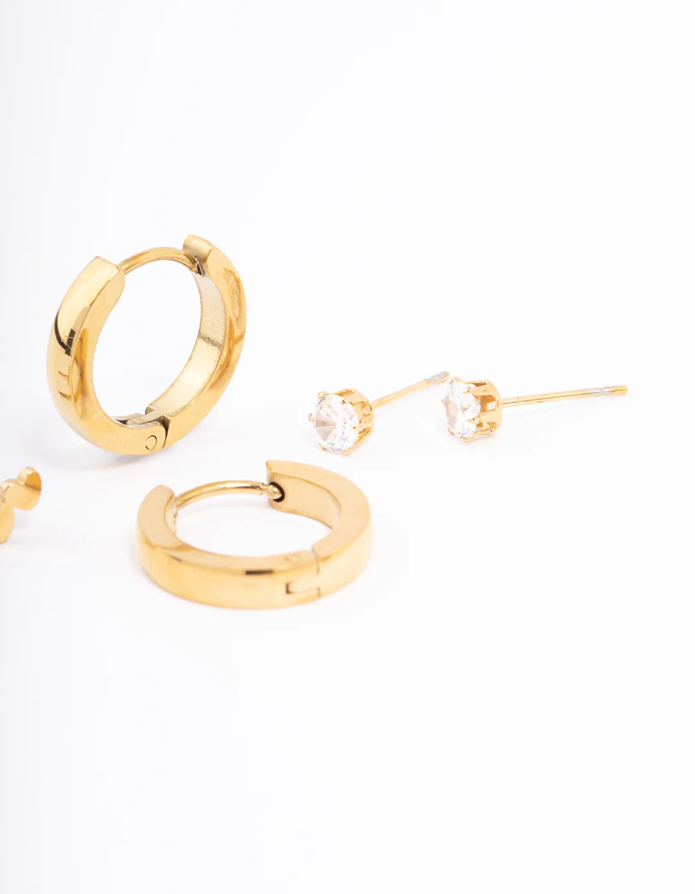 Waterproof Gold Plated Stainless Steel Stamp Heart Cubic Zirconia Earrings Pack - Image 3