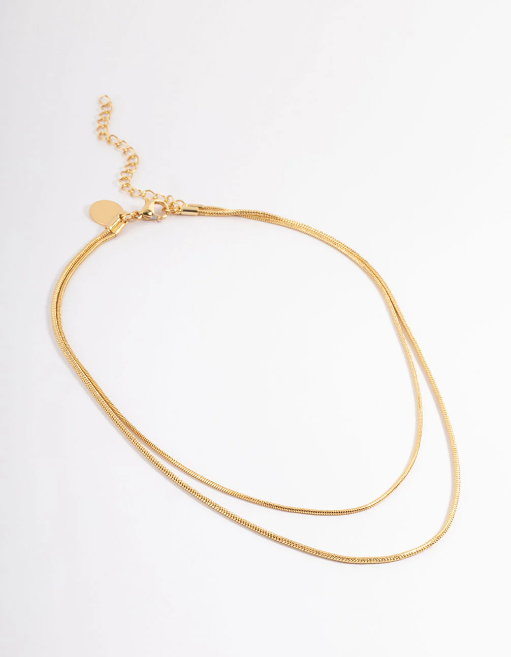 Waterproof Gold Plated Stainless Steel Thin Herringbone Two Layered Necklace - Image 2