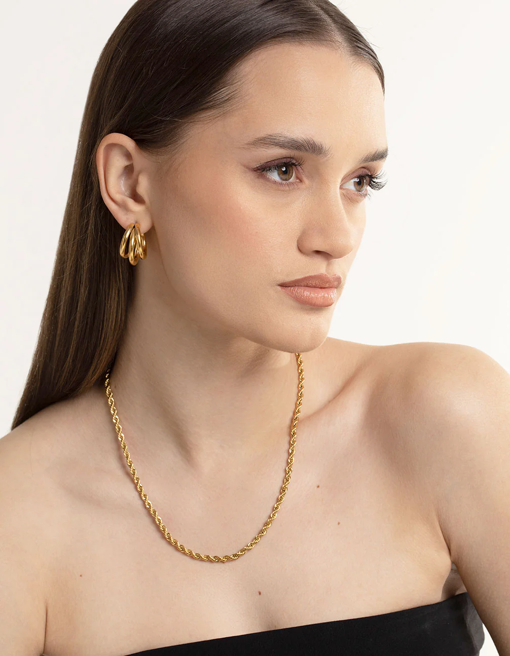 Waterproof Gold Plated Stainless Steel Triple Hoop Earrings - Image 2