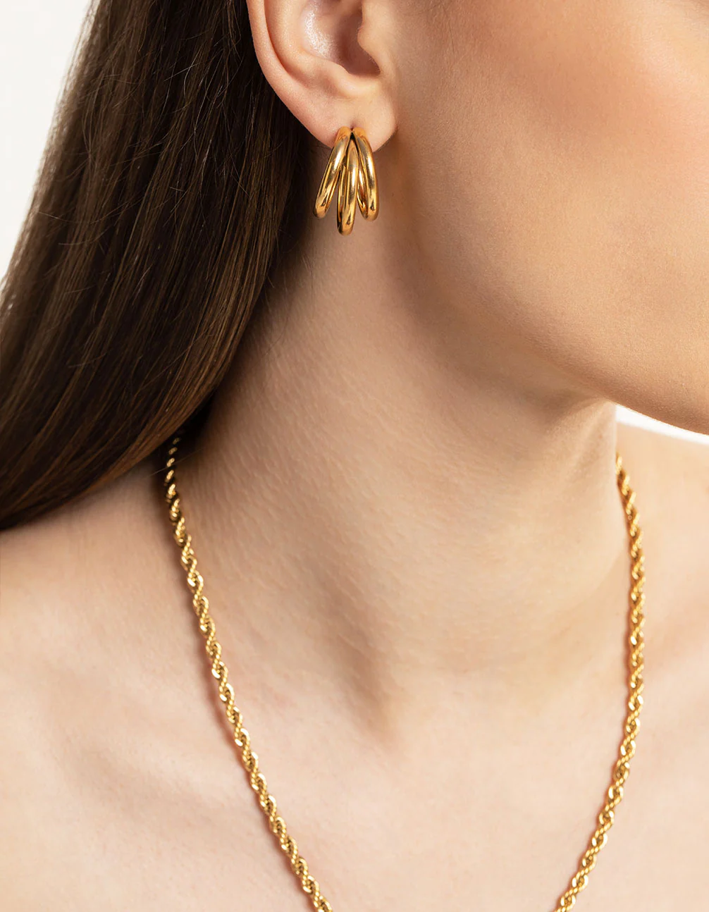 Waterproof Gold Plated Stainless Steel Triple Hoop Earrings - Image 3
