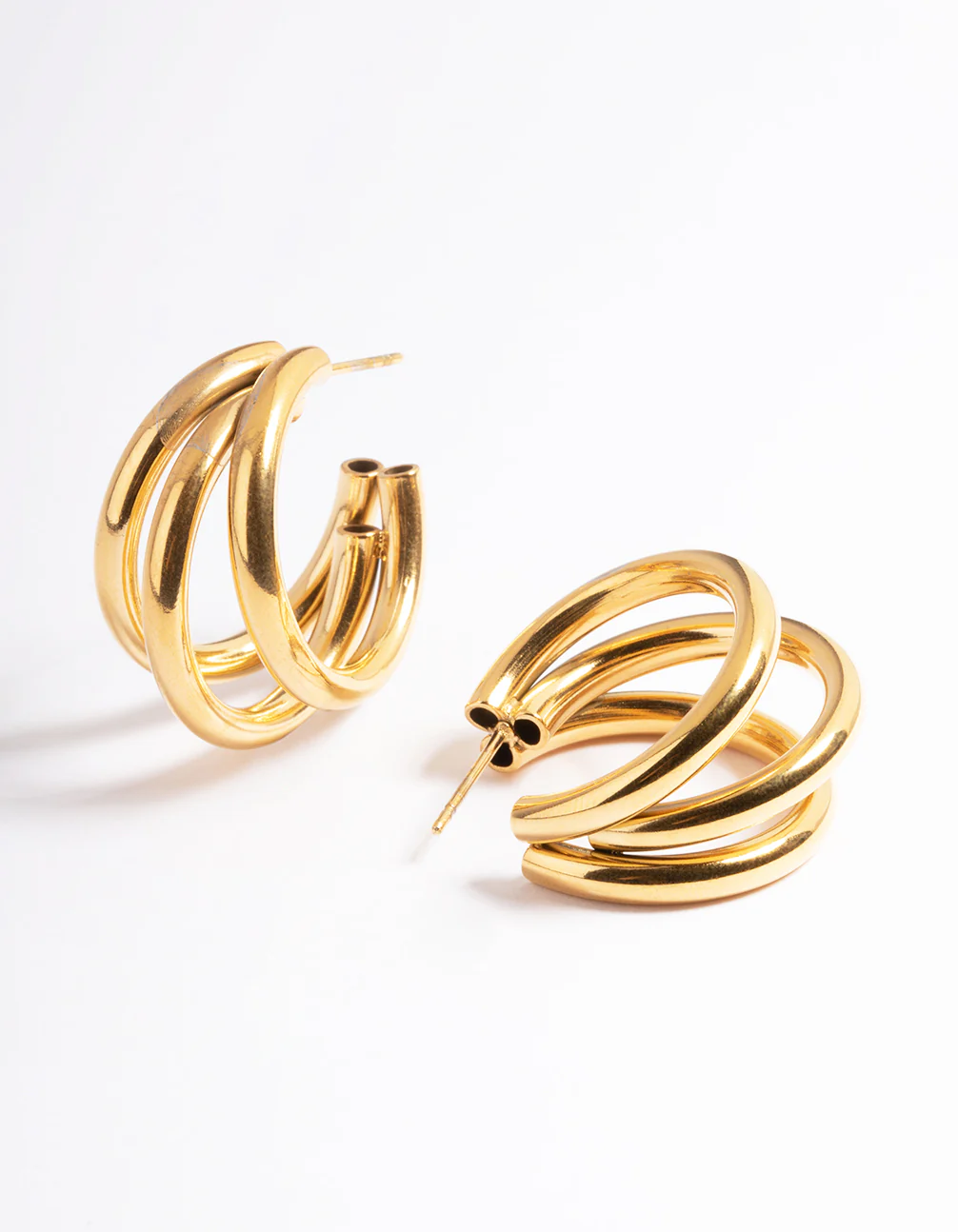 Waterproof Gold Plated Stainless Steel Triple Hoop Earrings - Image 5