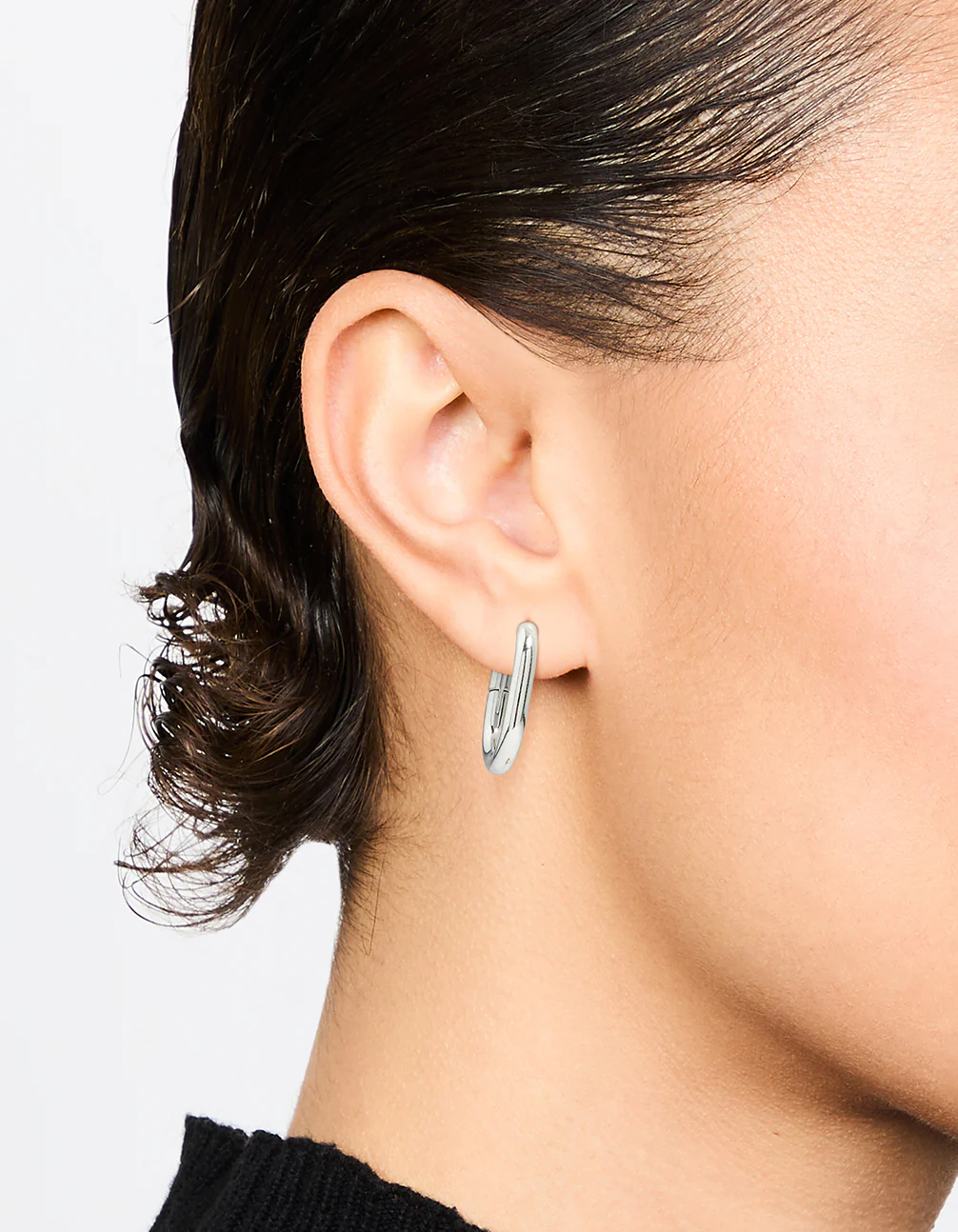 Waterproof Stainless Steel Plain Oval Huggie Hoop Earrings - Image 2